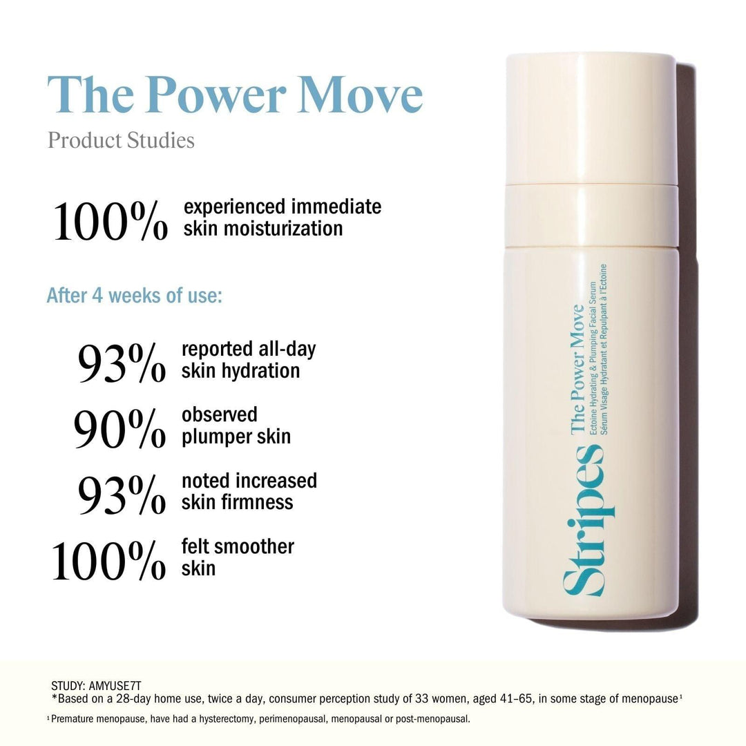 Power Move - Stripes Beauty White Container on white background with Claims.